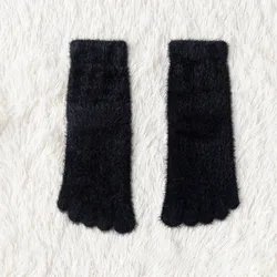 Women's Thick Coral Fleece Fluffy Toe Socks - Warm, Soft, Cozy, Anti-Slip Slipper Hosiery - EU 35-40 (1(Black))