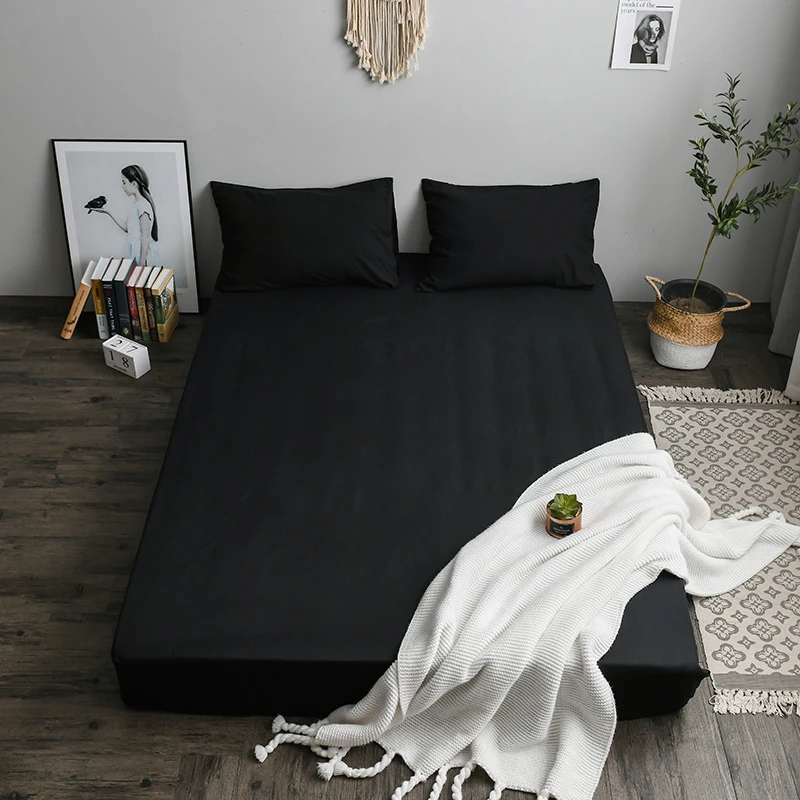 Simple Solid Color Fitted Bed Sheet Queen Home Bed Linen With Elastic