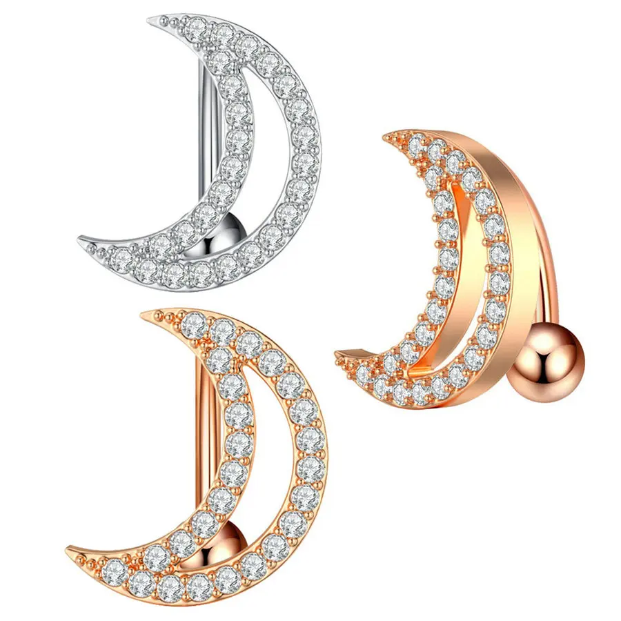 

10pcs/Lot Trendy Fully-Jewelled Moon Reverse Navel Belly Button Ring Helix Piercing Ombligo Nombril Ferido Beach Jewelry