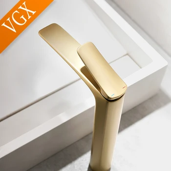 VGX Luxury Gold ก๊อกน้ําห้องน้ําสูงอ่างล้างหน้าสูงก๊อกน้ําอ่างล้างจาน Gourmet อ่างล้างหน้า Tapware ร้อนน้ําเย็นแตะทองเหลือง Chrome 2