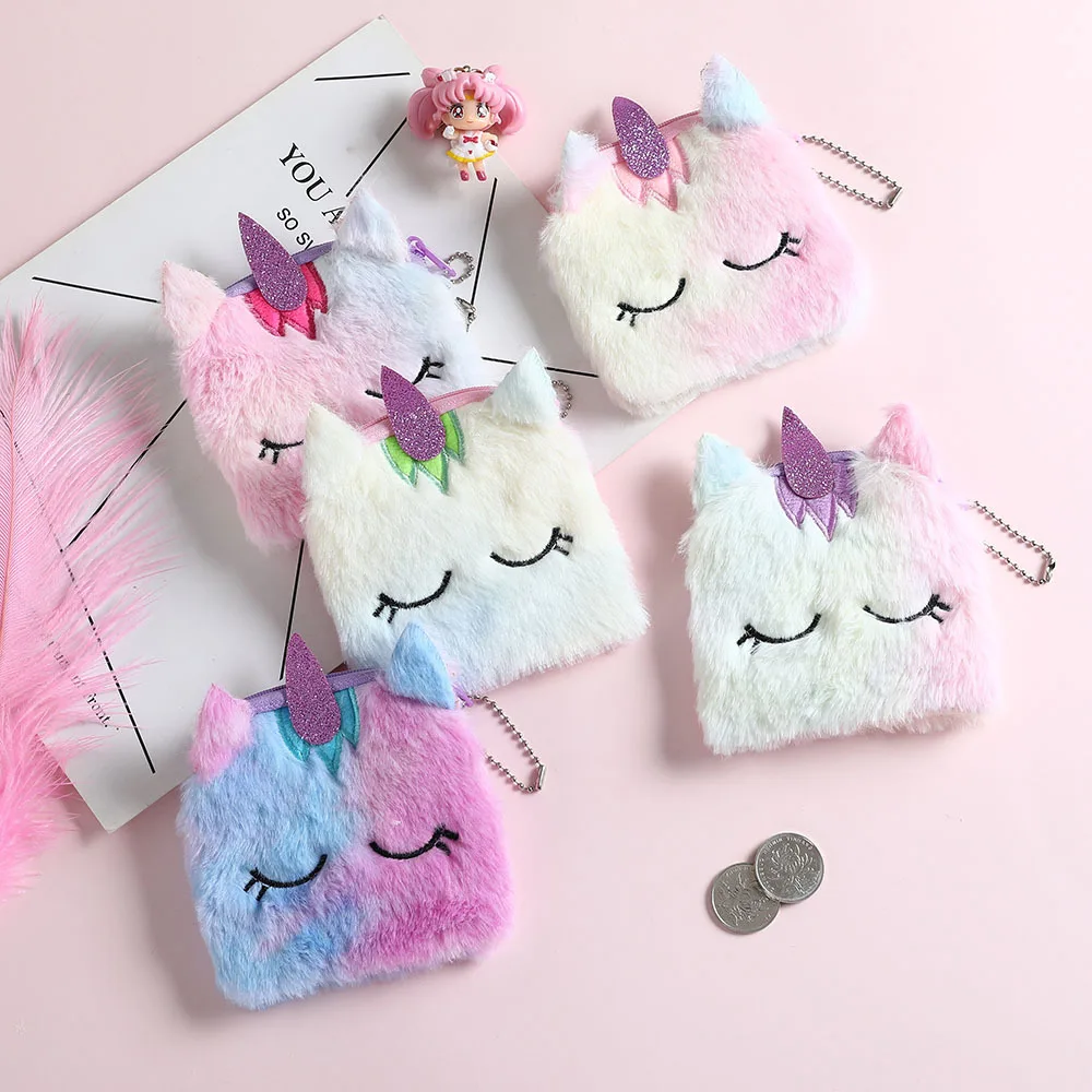 

Pencil Cases For Girls Kids Unicorn Bags Plush Zero Wallet Square Cartoon Children's Toy Small Purse Girl Change Coin Bag