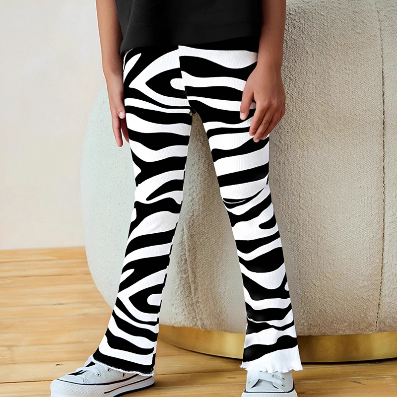 ليتل مافين 2025 الخريف الربيع الصغار الفتيات السراويل سراويل قطنية ملابس الاطفال زيبرا شريط طماق ملابس الأطفال