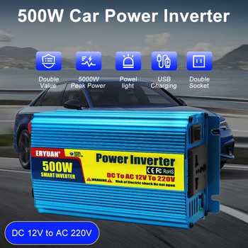 Inverter di Potenza 500W DC 12V a AC 220V Multifunzionale per SUV, Camper, Camion, Rimorchi e Auto - Convertitore di Batteria e Alimentatore Automatico