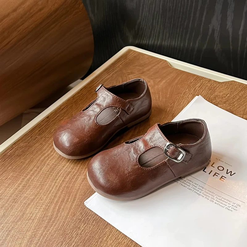 Leather Shoes Girls Shoes Girls Flats Children's Flats Spring Autumn T-trap