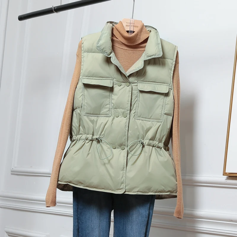 Autumn Winter New Ultra Light Down Vest Women Short Vest Windproof Lightweight Warm Waistcoat Female Coat  White Khaki Black