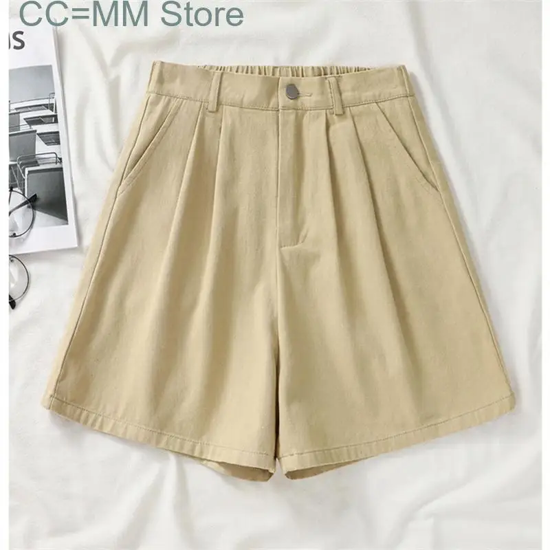 New Solid Casual Shorts for Women Summer Baggy High Waist Shorts Office Ladies Korean Fashion Pockets Shorts