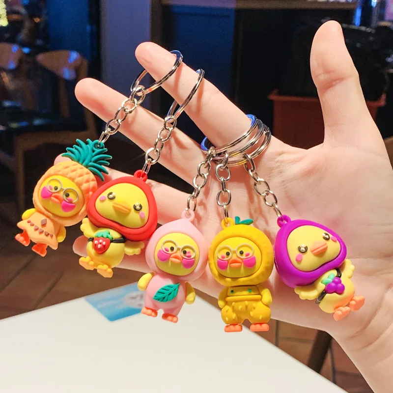 Cartoon Fruit Duck Keychain Pendant Doll Silicone Mini Yellow Lalafanfan Duck Animal Action Figure Bags Decor Birthday Gift new adjustable bag strap for longchamp mini punch free transformation genuine leather shoulder strap set strap bags accessories