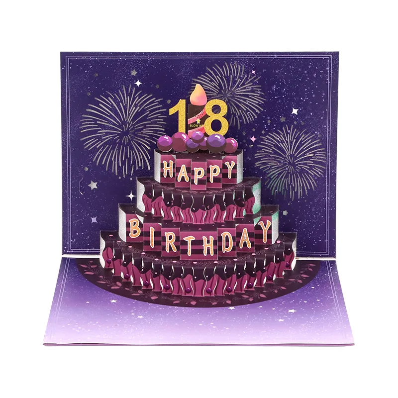 Starry Sky Blow Out Candles With Music Lighting Effects 3D Stereo Birthday Card Blessing Card Blank Cards with Envelopes Bulk