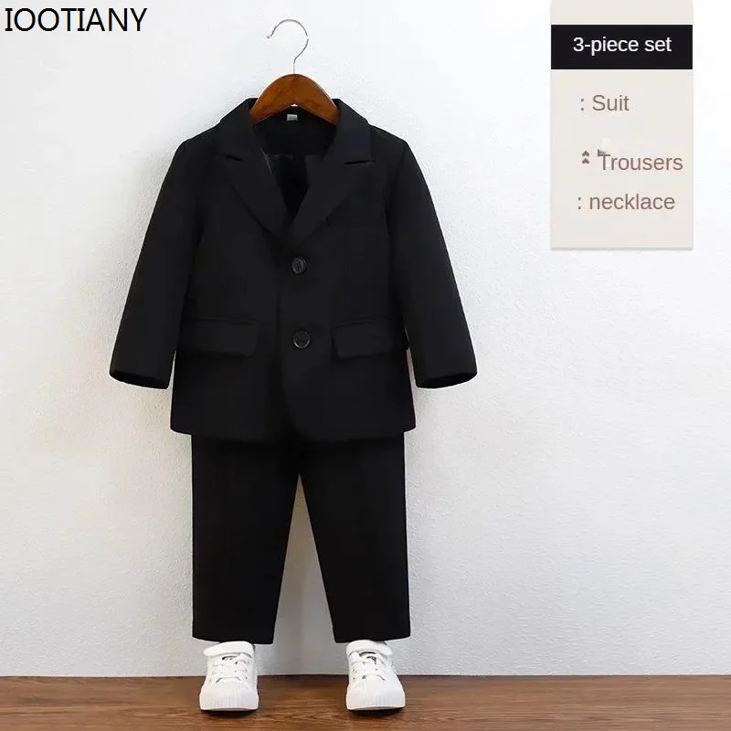 Abiti uniformi scolastiche per bambini Primavera 2024 Cachi Belli ragazzi Abiti di compleanno Casual Bambini Piano Performance Blazer Set 2 3 Y - immagine 5
