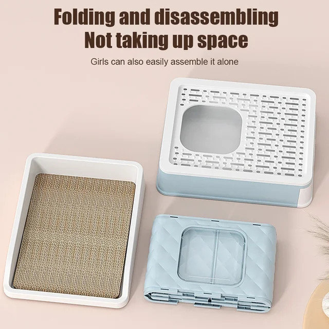 Foldable Fully Enclosed Cat Litter Box with Drawer Type Tray Pet Supplies Extra Large Anti-Splashing Cat Toilet with Scratch Pad 5