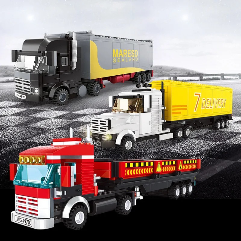 WANGE Large Truck Building Blocks Small Bricks DIY Toy City Transport Container Truck for Children Boys Products
