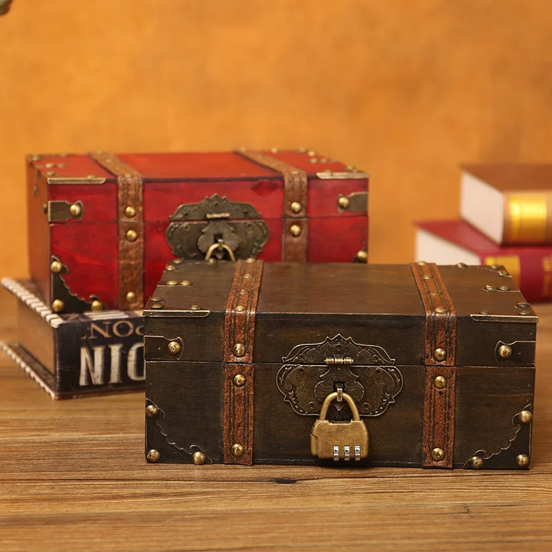 

Antique Style Wooden Box Certificate Storage Box Jewelry Box Storage Wooden Box with Lock Retro Wood Password Box Small Box