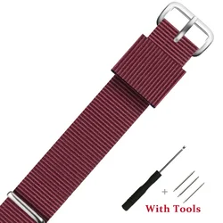 Universal Nylon Canvas Weave Watch Strap with Metal Buckle - Sport Watch Accessory - 22mm (Wine Red)