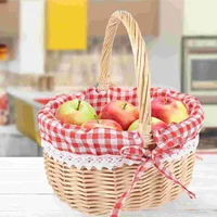 Zerodeko Little Red Riding Hood Basket Hand Woven Picnic Bag Gift Basket Wicker Storage Basket Linen Inner Basket Storage 2