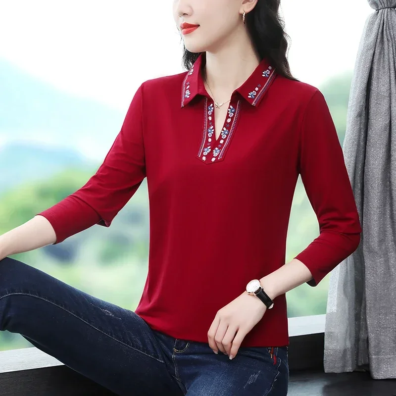 

Embroidered Lapels Polo Shirts Women's T-shirts Long Sleeve T-shirt Top Basic Woman Clothing Geek Chic Tees Aesthetic Top