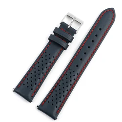 Elegant Genuine Leather Watchbands - Premium Replacement Straps in Classic Colors - 24mm (Blue - red line)