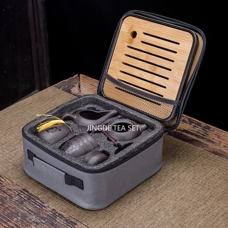 Teawere Retro Purple Sand Ceramic Teapot Set Travel Kong Fu Tea Kit Gift Porcelain Purple Sand Pot Infuser Tea Pot and Cup Set