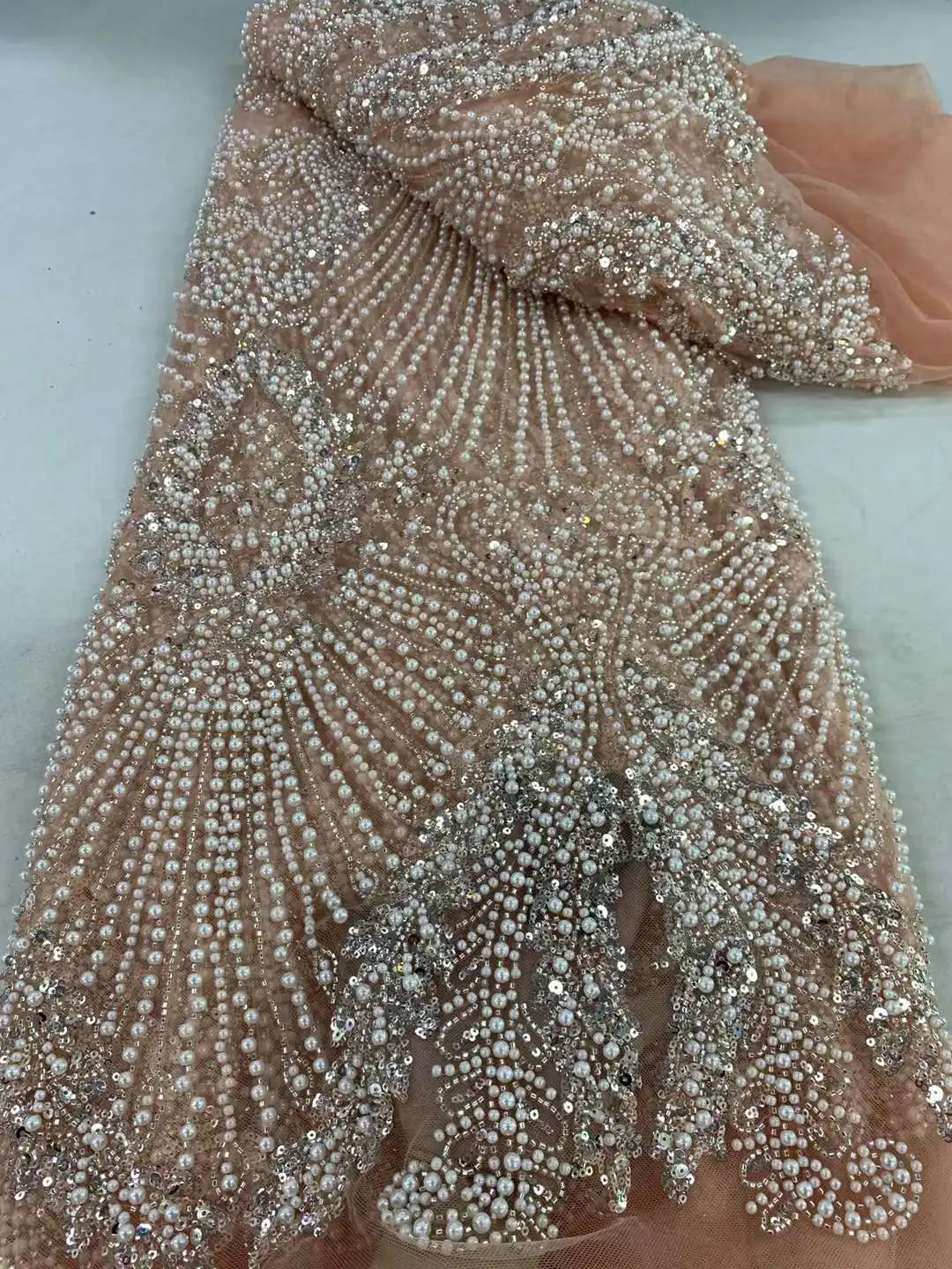 African Sequins Beads Lace Fabric French Nigerian Fabrics For Women Party