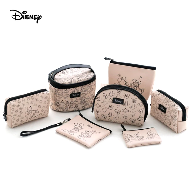 Disney Original Mickey Mouse Makeup Bag Cartoon Female Multi-Function PU Travel Storage Bucket Bag Makeup Bag Coin Purse