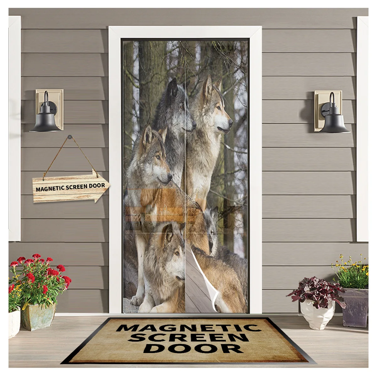 

Wolf Forest Animal Door Curtain Bedroom Magnetic Mosquito Screen Kitchen Insect Proof Window Mosquito Net