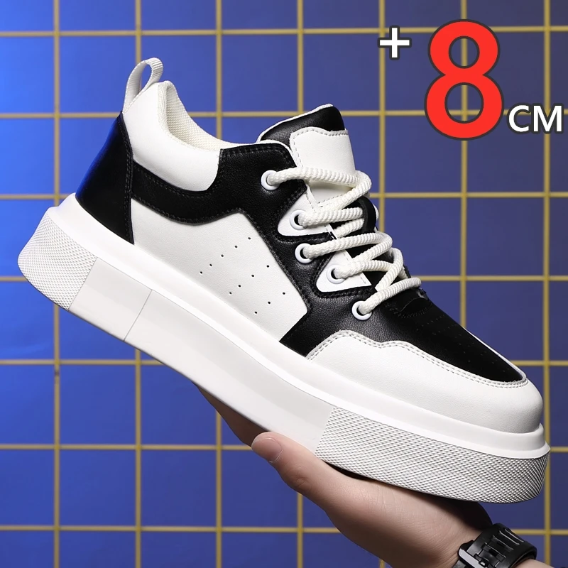 Cow Leather Elevator Shoes for Men Height Increase 3/6/8cm Breathable Lift Sneakers Hidden Heels Taller Thick-soled Casual Shoes 5