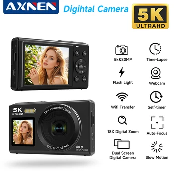 Fotocamera digitale a doppio schermo 5K Fotocamere fotografiche CCD retrò da 80 MP Messa a fuoco automatica pixel da 8000 W con zoom 18x per fotografia di bambini e adulti