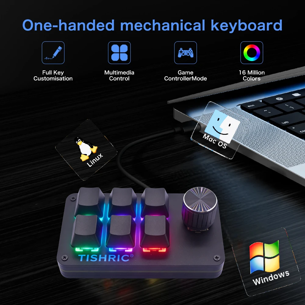 TISHRIC 3/4/6 키 미니 매크로 기계식 키보드 USB RGB 게임용 맞춤 프로그래밍 DIY 휴대용 핫스왑 키패드 (PS 음악용)