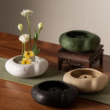 Japanese Ceramic Flower Pots Sword Mountain Stoneware Handmade Flower Arrangement Fixed Base Flower Pots Home Decoration