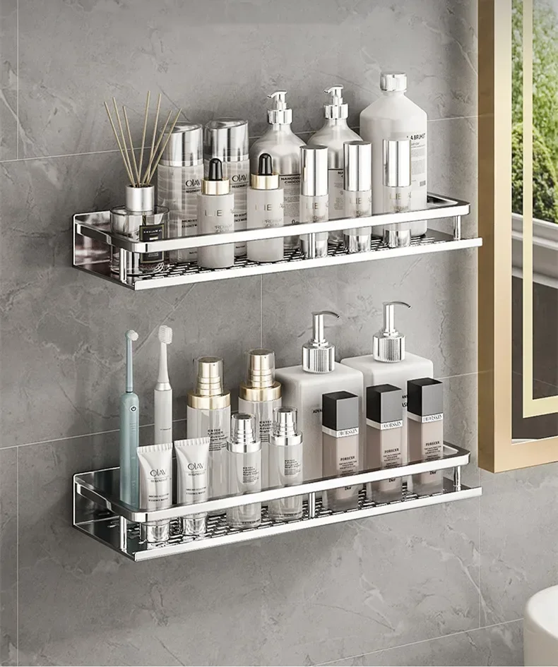 Description Picture 6 of itemBathroom Silver Space Aluminum 30-50CM Toilet Rack No Drill Wall-mounted Shelf Kitchen Storage Basket Bathroom Accessories