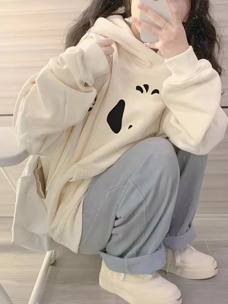 New Sweet Women Hoodies Sweatshirt Warm Designer Pattern Classic Comfortable Korean Casual Top Solid Long Sleeve Pullovers