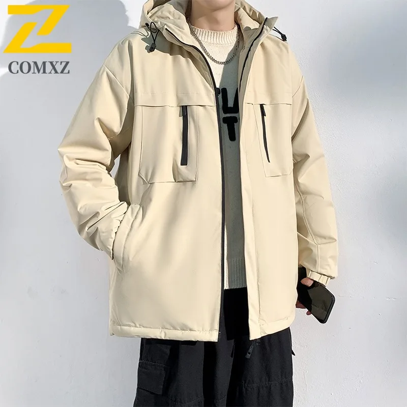 COMXZ Wear Resistant Outerwear Waterproof Windproof High Quality Climbing Travel Men Coat Camping Breathable Multi-Pocket Hooded