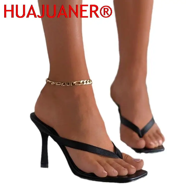 Women High Heels Square Head Solid Color Pinch Toe Sandals