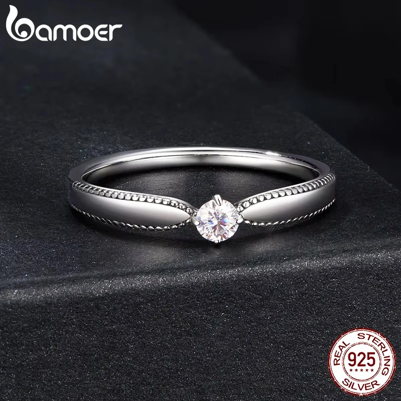 BAMOER 925 Sterling Silver Moissanite Ring Women Anniversary Gift