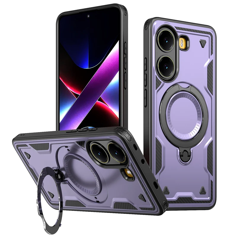 Military Drop-Proof Hard Case with 360° Adjustable Ring Stand and TPU Protection