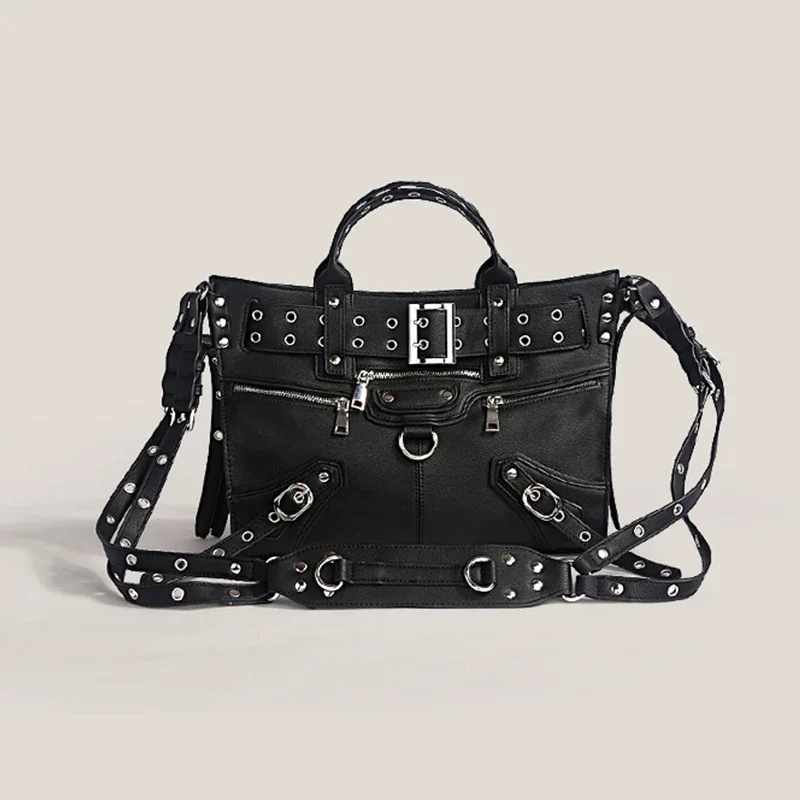 JIOMAY - حقيبة يد نسائية سوداء قوطية بتصميم واسع،...