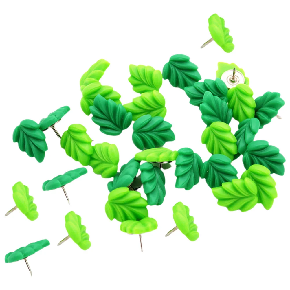 30 Pcs Green Leaf Thumbtacks Resin Plant Pushpins Decorative Tacks Map Pins Poster Accessories Office Binding Supplies Household