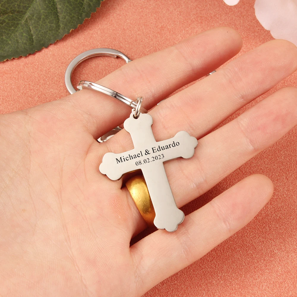 小物 engrave the cross Personalized Laser Engraving Name And Date Cross Keychain Custom