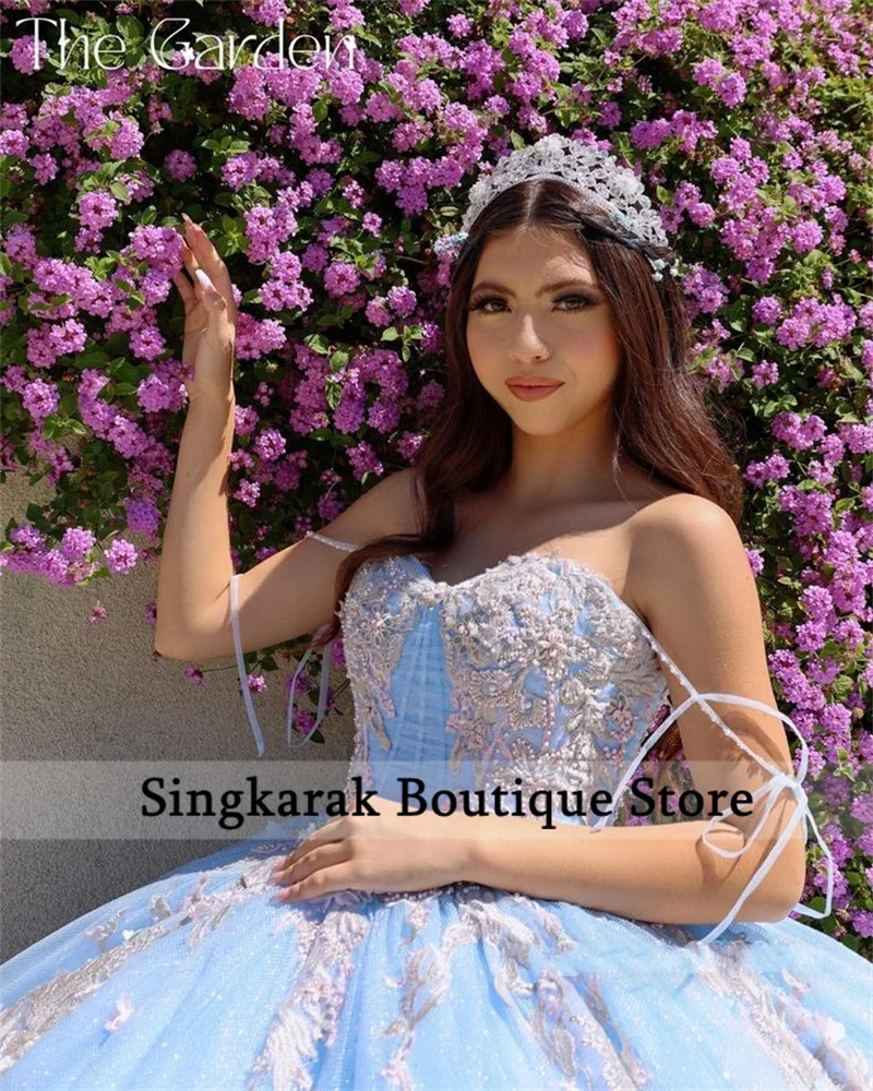 Sky Blue Cinderella Quinceanera Dresses 2023 Off Shoulder Ball Gown Sweet  16 Dress Beading Appliques Birthday Party Gowns| | - AliExpress