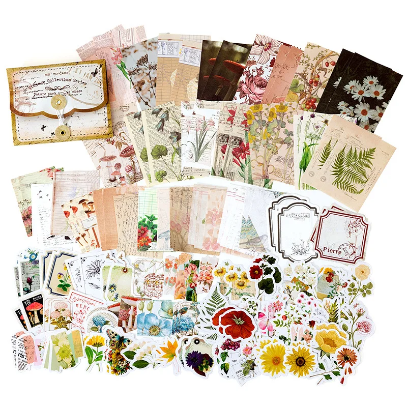 Vintage Scrapbook Kits for Adults & Kids,Decorative Plants Floral Butterfly Retro Paper Decals Nature Collection for Junk Journal DIY Arts Crafts