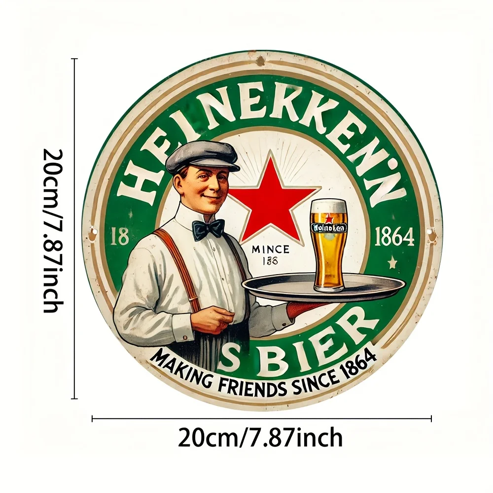 2D 플랫 빈티지 맥주 금속 벽 장식 8x8인치 원형 알루미늄 장식 플라크 1864년부터 친구들이다 레트로 그린 디자인 벽 장식