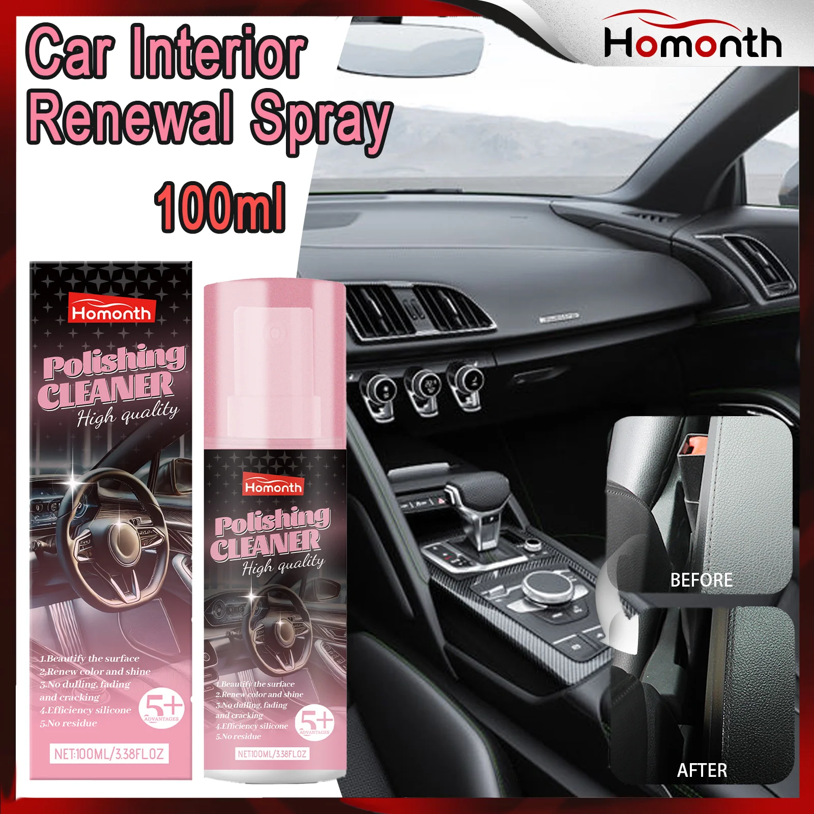 Auto Interior Polish 100ml Car Shine Cleaner Interior Detailer Spray Protective Color Fading Repair Car Care Detailing