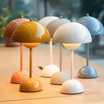 버섯 꽃 봉오리 LED 충전식 테이블 램프, 책상 램프, 터치 야간 조명, 침실 레스토랑 카페 모던 장식 선물