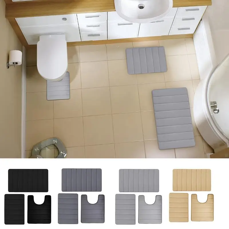 

Bath Mat Set Toilet Seat Cover Thick Water Absorption Toilet Mat Sets Extra Soft Non-Slip Bathroom Mat for Bathroom Floor