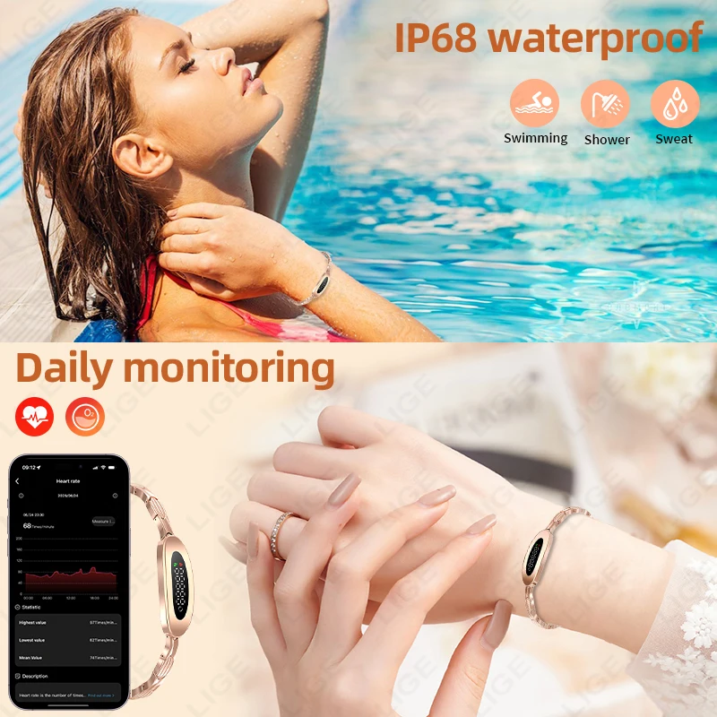 LIGE New No Screen Smart Bracelet Watch Women 24-hour Heart Rate Blood Oxygen Multisports Smart Watch Women Men For Android iOS