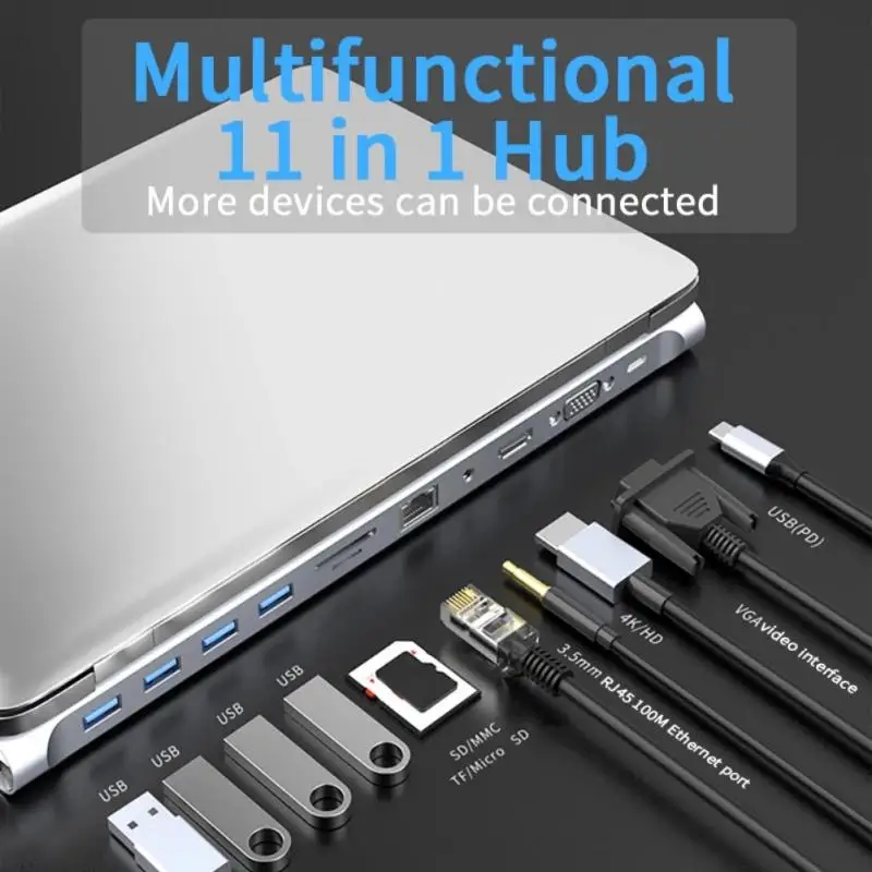 

in 1 Type C Dock USB Hub 3.0 Splitter Multiport Adapter 4K HDMI-compatible RJ45 SD/TF VGA PD for MacBook iPad Laptop