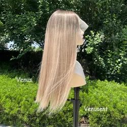 Blonde Highlight Lace Frontal Jewish Wig Breathable Hand-Tied Wig Russian Virgin Human Hair Transparent Lace Top Kosher Wig 130%