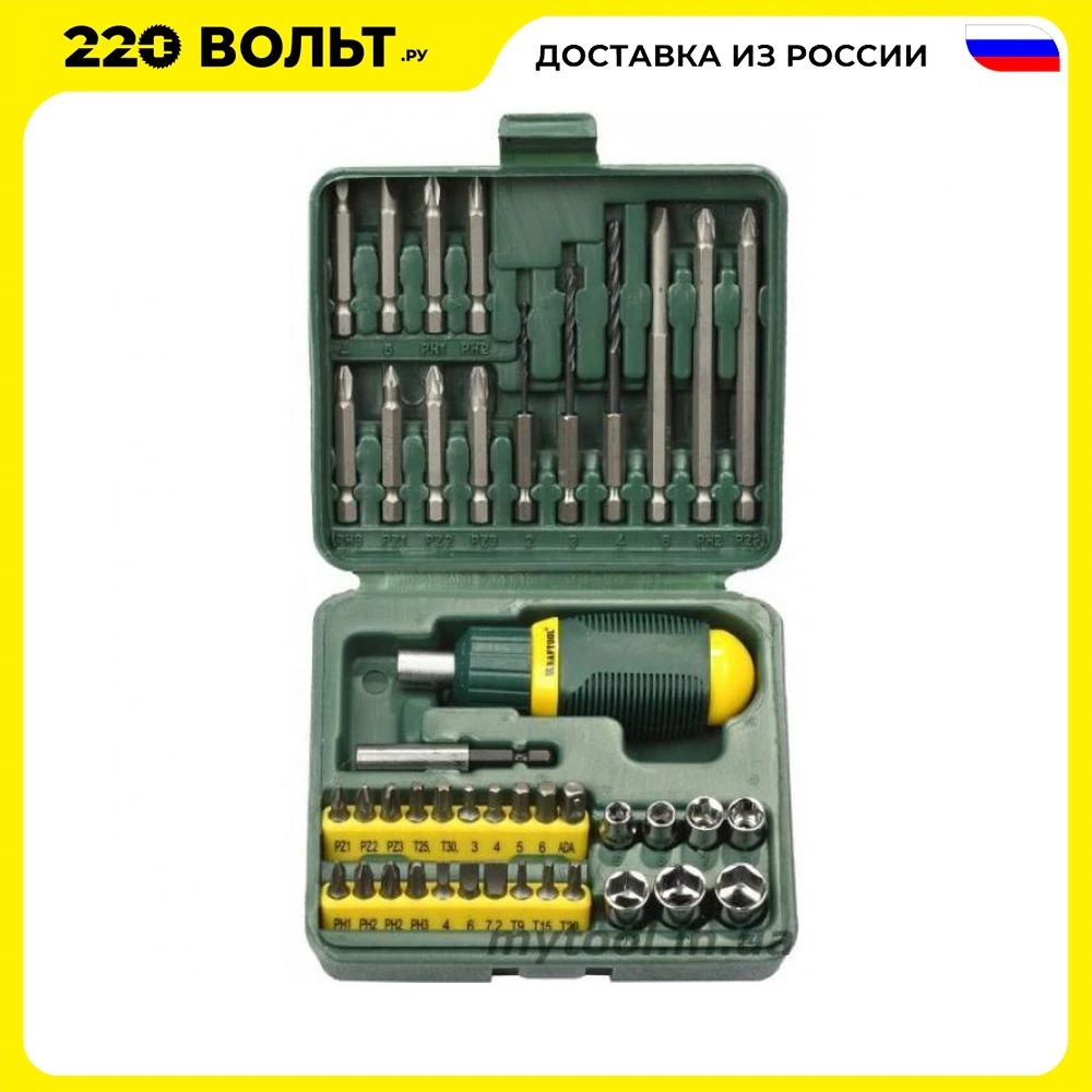 KRAFTOOL 25556 H43 reversible screwdriver with bits and end heads