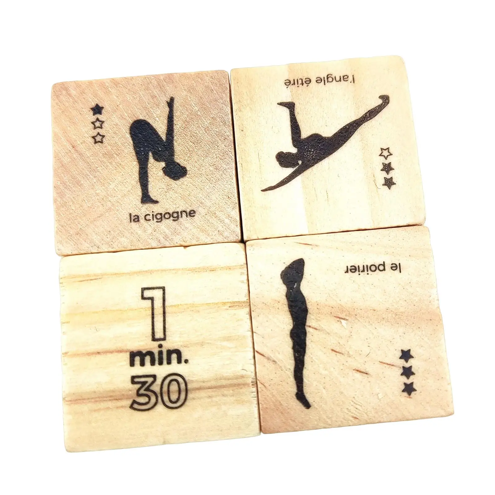 4 Pieces Wooden Yoga Dice Set with Different Poses for Yoga Lovers Beginners Wooden 8pc Dice Different Poses Fitness