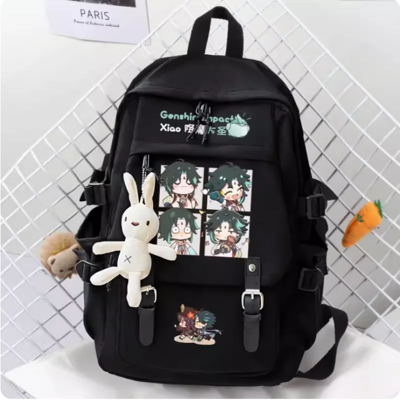 Anime Genshin Impact Xiao  Cartoon Bag Women Man Fashion Leisure Belt Teenagers Student Backpack Handbag B028