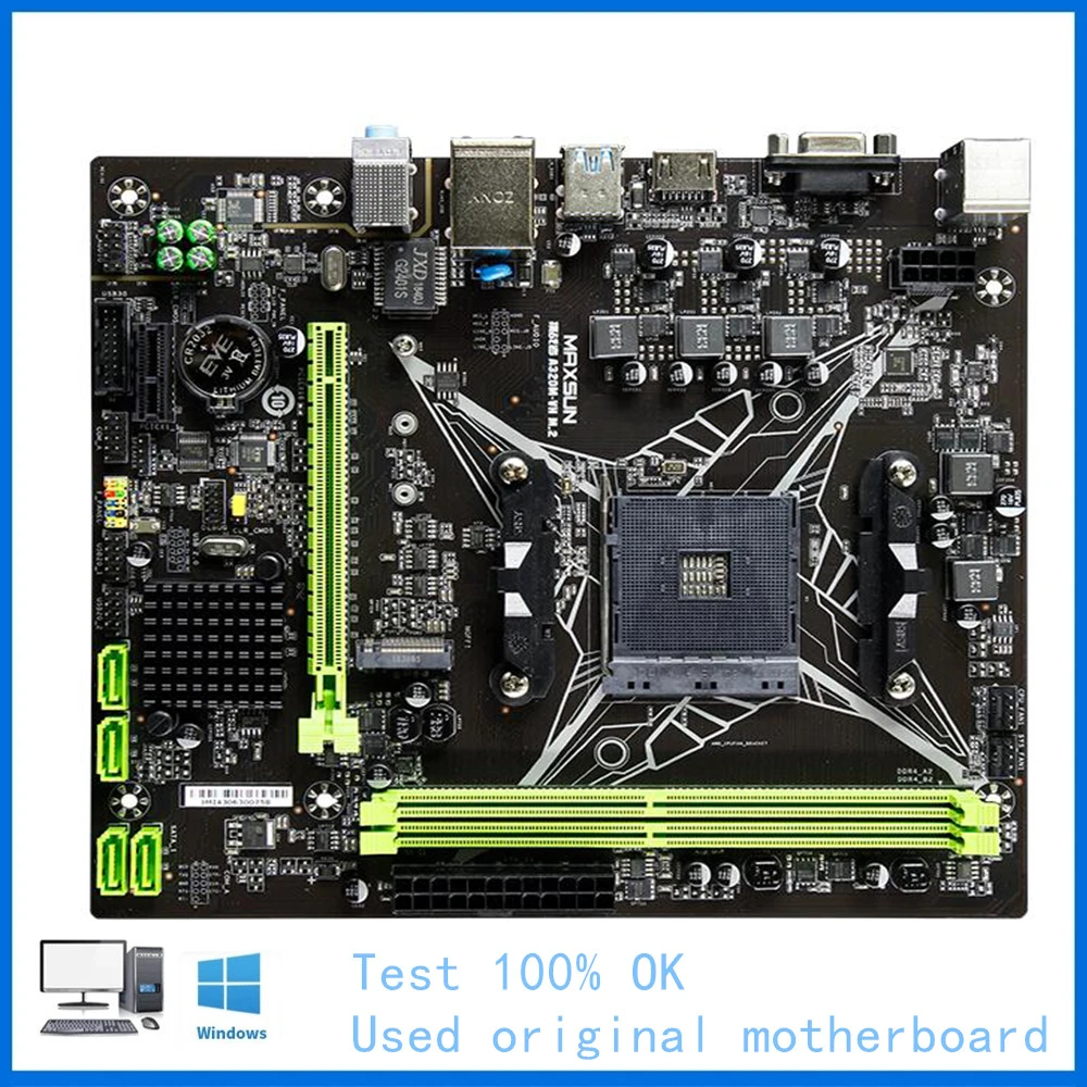 

Материнская плата M.2 для MAXSUN, б/у десктопный компьютер USB3.0 M.2 Nvme SSD AM4 DDR4 32G A320